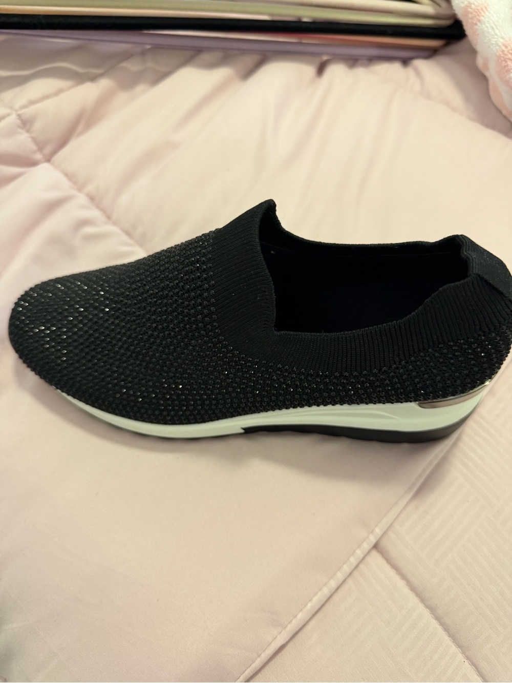 Women’s Black Slip-On Knit Sneaker with Subtle Sparkle
